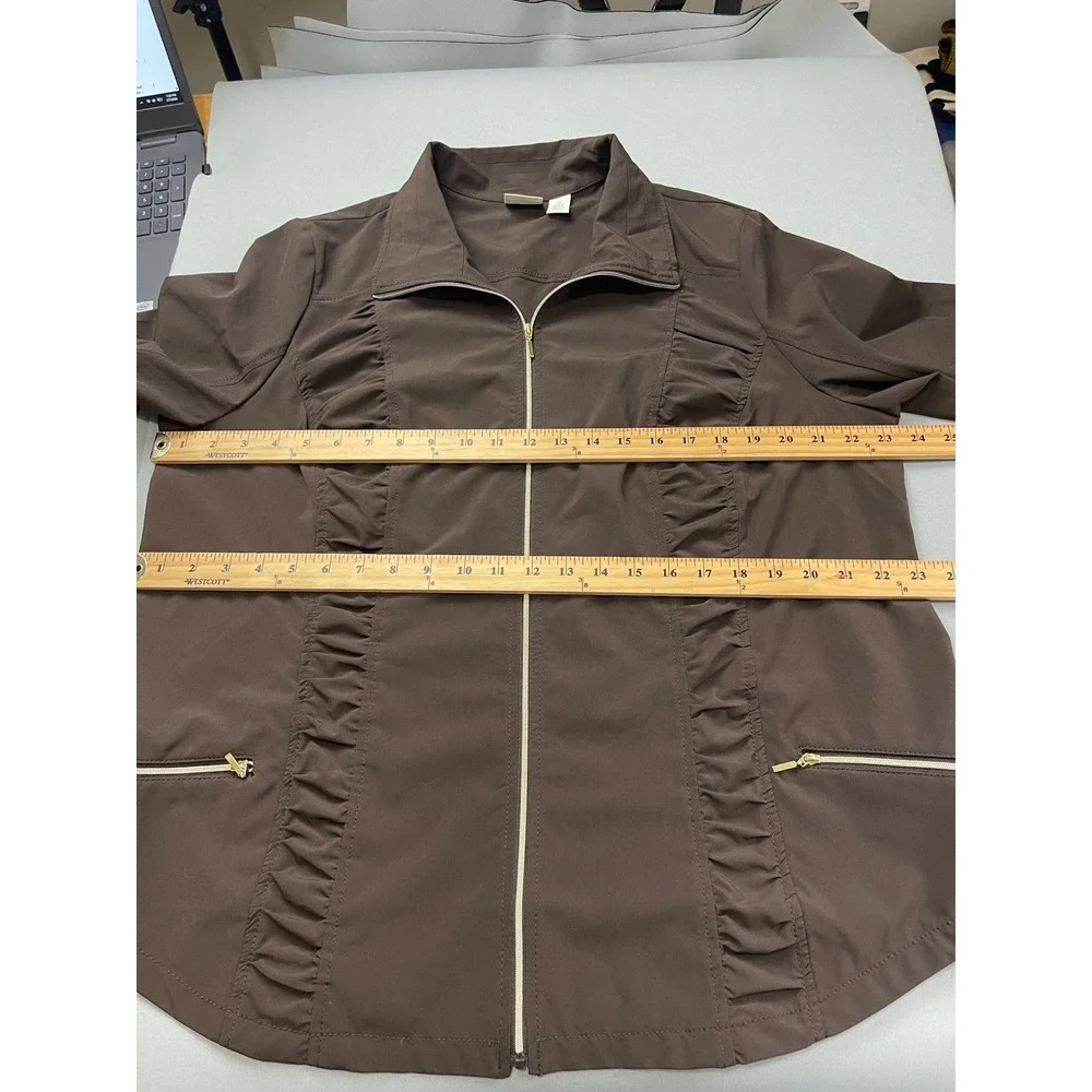 Chicos Zenergy Brown Ruffle Full Zip Jacket Womens Size‎ 3 Large XL Performance